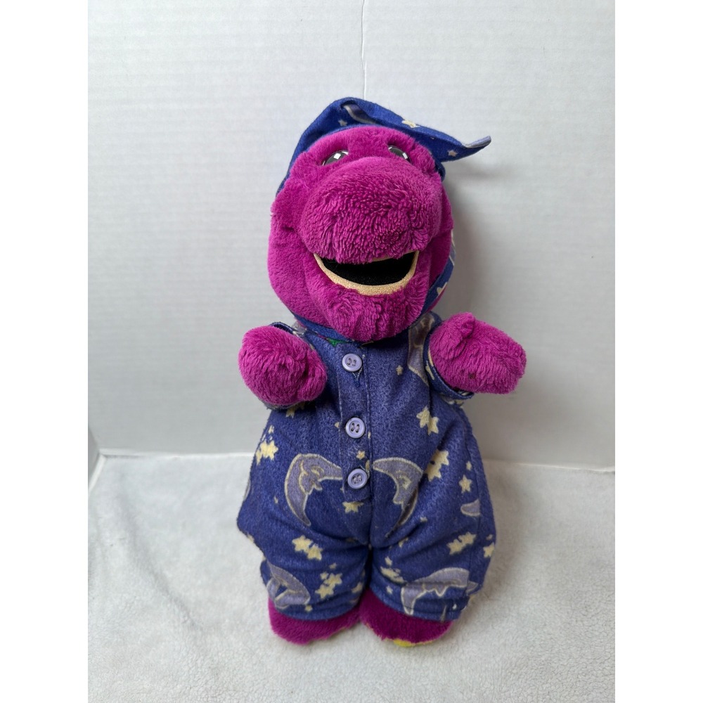 VTG RARE 1993 Nighty Nite Barney Plush Purple Pajama Bedtime Moon Stars Nightcap